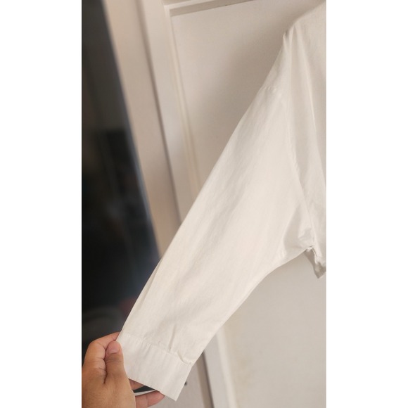 GRADE GATHER White Cropped Wrap Shirt Long Sleeve Collared Button Front Size S - Picture 2 of 5